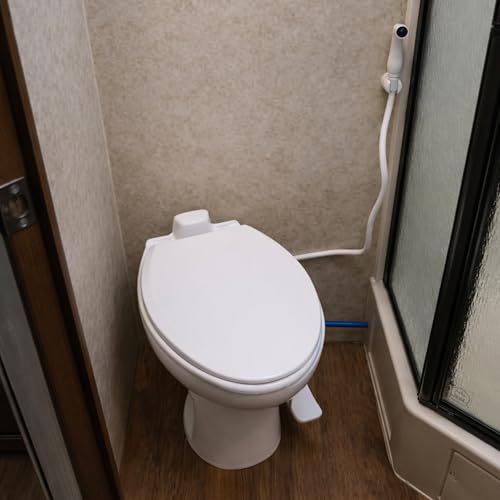 SEAFLO Porcelain RV Toilet with Sprayer Attachment - Elongated Bowl 19” Inch Residential Height, Gravity Flush, Foot Pedal Soft Close Seat Camper Motorhome Easy Install 4 -year Warranty SFRTCH-02-02 - color: White (Ceramic Bowl with Sprayer)