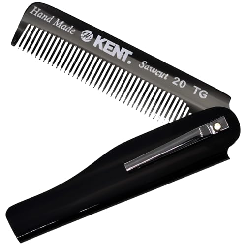 Kent 20T Black Graphite Handmade Folding Pocket Comb for Men, Fine Tooth Hair Comb Straightener for Everyday Grooming Styling Hair, Beard or Mustache, Use Dry or with Balms, Saw Cut, Made in England - color: Graphite, size: 1 Pack