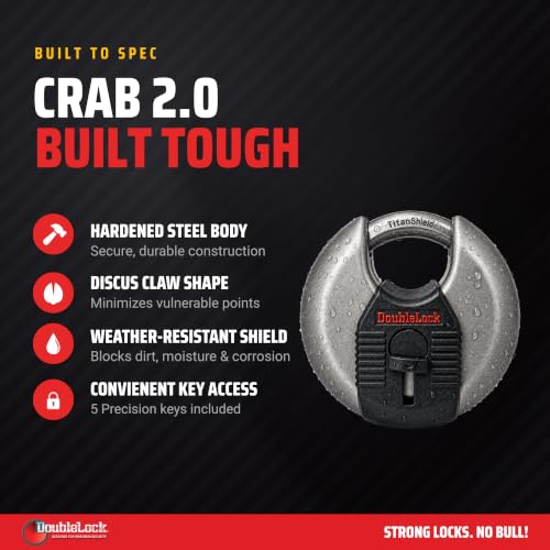 DoubleLock Crab 2.0 Discus Padlock, Keyed, Stainless Steel, 5 Keys