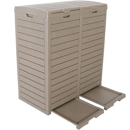 BTEXPERT Set of 2, 62 Gallon Outdoor Garbage Trash Can, Waterproof Resin Double Lid Drip Tray, Outside Trash Bin for Hideaway Patio Waste, Kitchen, Backyard, Deck, Pool Gray - size: Set of 2