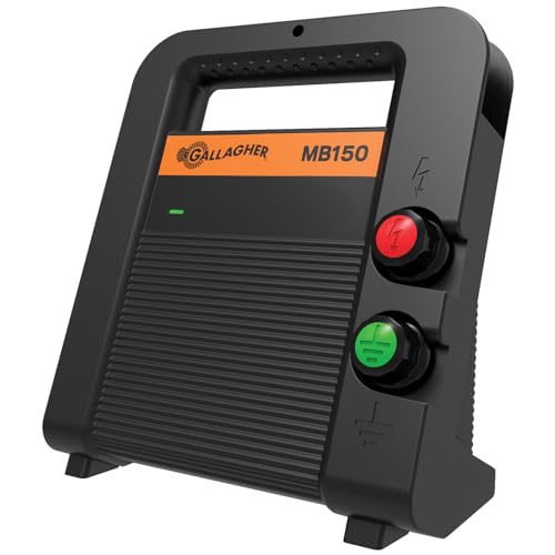 Gallagher MB150 Multi-Power Electric Fence Energizer | 1.5 Joule Fence Charger for Livestock & Pasture Fencing | 110V Plug-in or 12V Battery Powered | Powers Up to 30 Miles