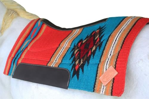 Horse Western Handwoven New Zealand Wool Contoured Felt Saddle Pad 3922HW - color: Red TurquoiseOrange