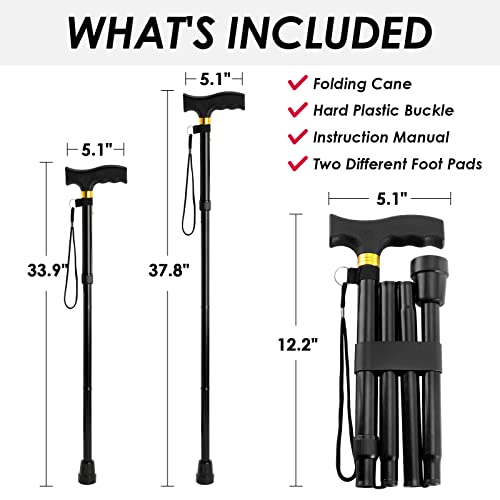 Walking Cane PANZHENG Cane for Man/Woman | Mobility & Daily Living Aids | 5-Level Height Adjustable Walking Stick | Comfortable Plastic T-Handle Portable Walking Stick Folding Cane - color: Cane-Black