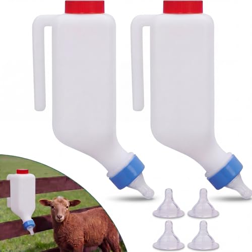 2PCS 800ml Lamb Feeding Bottle with 4 Silicone Nipples Thickened Down Livestock Milk Bottle with Measurement Mark Reusable Goat Nursing Bottles for Sheep Goat Lamb Fawns Nigerian Dwarf Doeling Dog