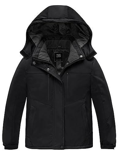 ZSHOW Girls' Ski Jacket Waterproof Fleece Raincoat Windproof Winter Coat - color: Black, size: 8