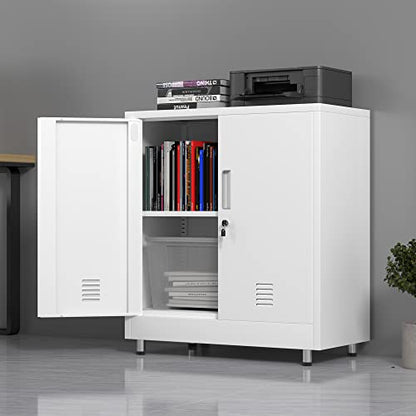 JINGUR Metal Storage Cabinet with Locking Doors and Adjustable Shelf, Small Lockable Sideboard Buffet Cabinet for Home Office Hallway Entryway Living Dining Room (White) - color: White