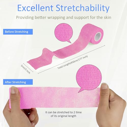 24Pcs Self Adherent Cohesive Bandage Self Adhesive Bandage Wrap 2 inch Pink - color: Pink, size: 24Pcs