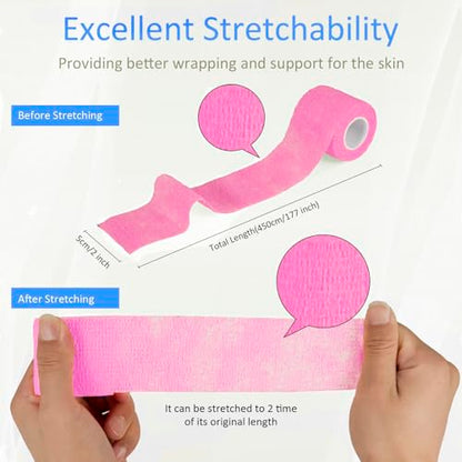 24Pcs Self Adherent Cohesive Bandage Self Adhesive Bandage Wrap 2 inch Pink - color: Pink, size: 24Pcs