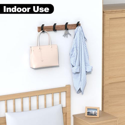 17 Inch Black Walnut Wood Wall Mounted Coat Rack with 4 Black L Hooks, Adhesive Mounted Entryway Hooks, Modern Natural Wooden Pegs for Hanging Coat Clothes Hat Bag Purse Key and Towel - color: Coat Rack with 4 L Hooks