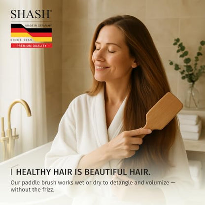 Made in Germany - SHASH Large Paddle Hair Brush, Thick And Curly Hair - Detangler With Long Pins & Rubber Cushion - Helps Detangle Knots, Eliminate Frizz, Reduce Pulling & Snagging - size: Large