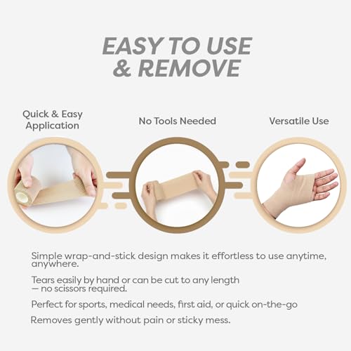 Dynarex Sensi-Wrap Self-Adhesive Bandages, 24-Pack, 3" x 5 Yards, Tan, Latex, Colored Elastic Cohesive Athletic Tape, Tattoo Grip & Vet Wrap