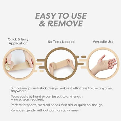 Dynarex Sensi-Wrap Self-Adhesive Bandages, 24-Pack, 3" x 5 Yards, Tan, Latex, Colored Elastic Cohesive Athletic Tape, Tattoo Grip & Vet Wrap