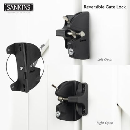 Key Lockable Double Sided Gate Latch, Fence Gate Locks for Outdoor Gates, Self Locking Gate Latch Door Latch, Fence Gate Latch Gate Hardware for Wood, Vinyl, Metal Gates, Black