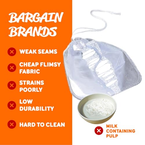 Pro Quality Nut Milk Bag – Big XL Commercial Food Grade – Strong Durable Reusable Almond Milk Straining Bags & All Purpose Fine Mesh Nylon Cheesecloth Strainer– Juicing-Cheese–Recipes & Vids