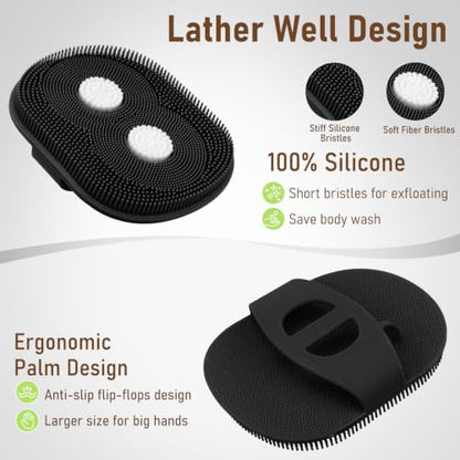 Silicone Body Back Scrubber for Shower 2 Pack, Long Handle Scrub Brush - color: Pink & Black