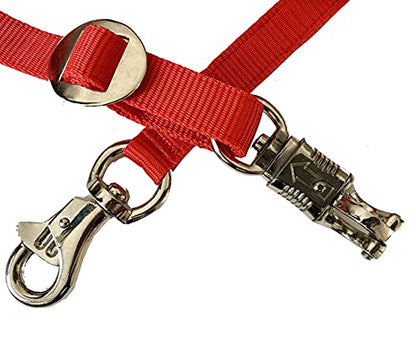 Majestic Ally Double Thick 36" to 72" Trailer Tie for Horse Haulage, Cross tie with Adjustable Buckle, Panic Snap and Bull Snap – 1" Wide by 36" to 72" Long (Red) - color: Red