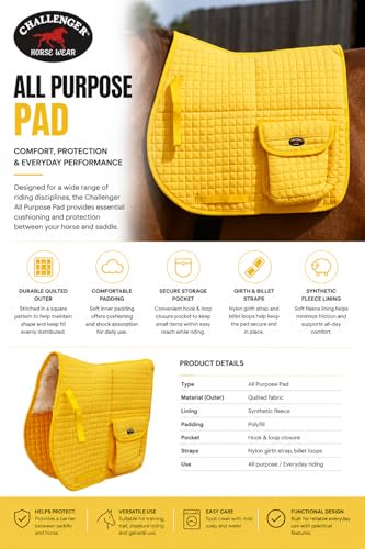 Horse English Quilted Faux Fur All-Purpose Saddle Pad Yellow w/ Pockets 72152YL