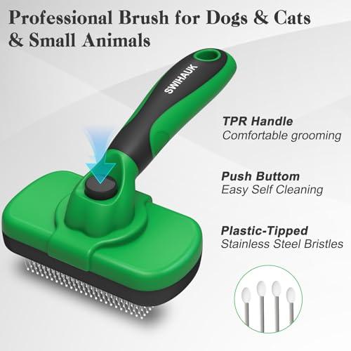 Swihauk Self Cleaning Slicker Brush - Skin Friendly Deshedding Grooming Tool for Dogs & Cats, Suitable for Shedding & Haired Pets, with Pet Supplies Accessories, Green - color: Green