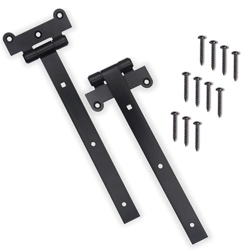 12" Black Door Hinges – 2Pcs Gate Hinges with 12 Mounting Screws – Medium/Heavy Duty 4mm Thick Iron Construction with Black Powder Coating – Ideal for Gates, Sheds, Barns