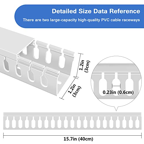 Cable Duct Management Raceway Kit, 62.8" (4 x 15.7) Server Rack Cable Management, Cable Management for Hide Network HDMI VGA Cable, Open Slot Cable Track Desk Wire Channel, Cable Raceway White 4 Pack - size: White-4