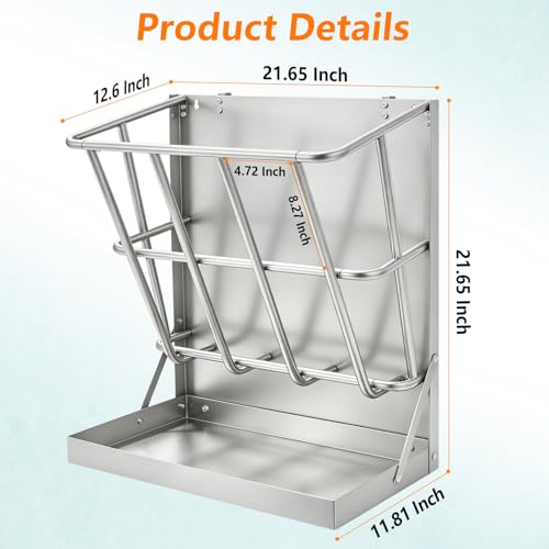2 in 1 Wall Mount Hay and Grain Feeder, 25 Gallons Livestock Feeder - color: Silver