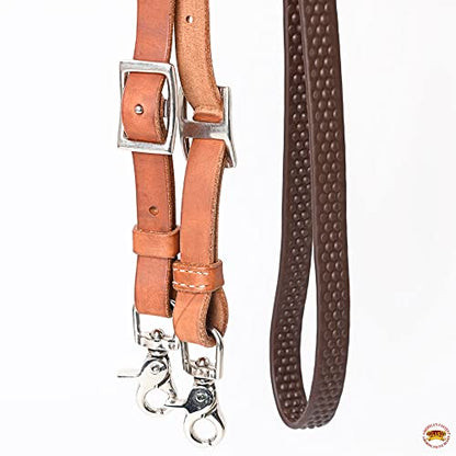 HILASON 8 Ft Horse Western Leather Rubber Grip Barrel Split Reins - color: Tan With Brown