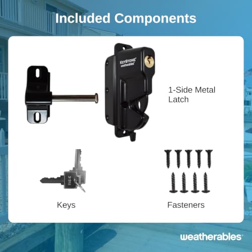 Weatherables Keystone Black Zinc Diecast Metal 1-Sided Key-Lockable Gate Latch – Heavy Duty Gate Latch with Self-Latching Gate Lock – Made for Installation on Metal, Wood & Vinyl Fences, Keyed Alike - style: 1-Side Metal