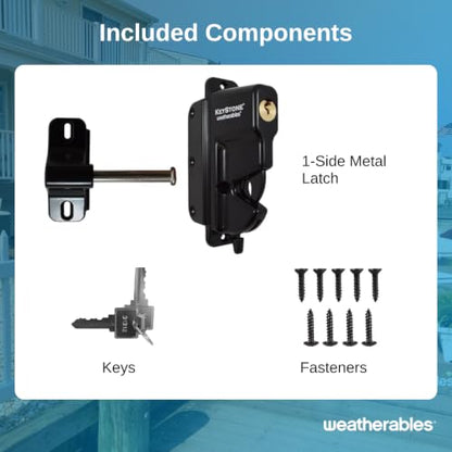 Weatherables Keystone Black Zinc Diecast Metal 1-Sided Key-Lockable Gate Latch – Heavy Duty Gate Latch with Self-Latching Gate Lock – Made for Installation on Metal, Wood & Vinyl Fences, Keyed Alike - style: 1-Side Metal
