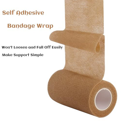 6 Rolls Elastic Self Adhesive Bandage Wrap 4 Inch, Breathable Non Woven Cohesive Bandage, Vet Wrap for Dogs, Ankle Sprains Swelling Medical First Aid Tape, Sports Athletic Tape Brown - color: 4 Inch-6 Count Brown
