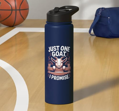 Just One Goat I Promise Cute Coat Pygmy Goat Farmer Stainless Steel Insulated Water Bottle - color: Navy Blue