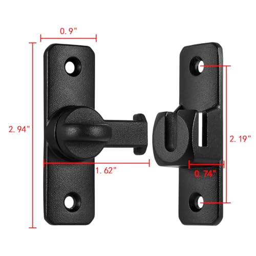 Matte Black Aluminum Alloy Gate Lock,90/180 Degree Barn Door Latch - color: Matte Black