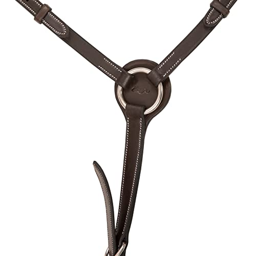Exion English Horse Breastplate with Running Martingale | Premium 3-Point Breastplate with Wither Padding, Girth Loops & Elastic Chest | Vegetable-Tanned Leather | Black & Brown - color: Black, size: Pony