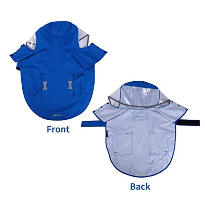 Waterproof Dog Raincoat, Adjustable Reflective Lightweight Pet Rain Clothes with Poncho Hood (Medium, Blue) - color: Blue, size: Medium(13-22lb)