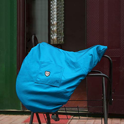 Harrison Howard Premium English Saddle Cover, Waterproof & Breathable Fleece-Lined Protective Saddle Cover - color: Azure Blue, size: GP/CC-One Size