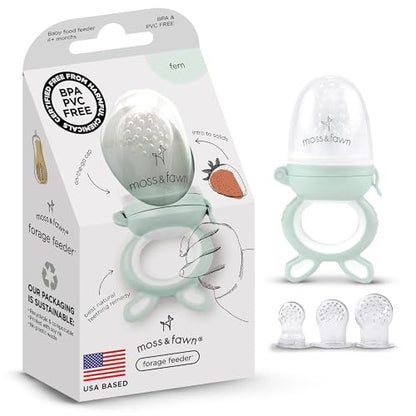 Moss and Fawn Forage Feeder - Silicone Baby Fruit Feeder - Fern | Frozen Breast Milk Popsicle Teether & Pacifier, BPA, PVC & Phthalate-Free - color: Fern