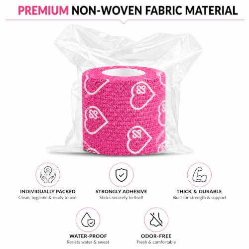 Latex Free Self Adhesive Bandage Wrap - 2 Inch x 5 Yards, 24 Pack - color: Pink, size: 24 Count (Pack of 1)