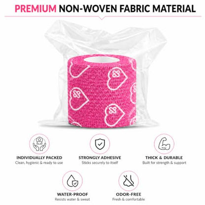 Latex Free Self Adhesive Bandage Wrap - 2 Inch x 5 Yards, 24 Pack - color: Pink, size: 24 Count (Pack of 1)