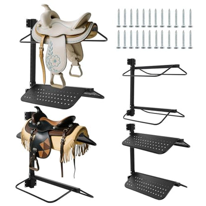 Dollate Saddle Rack Wall Mount, 2 Pcs Horse Saddle Storage Holder for English and Western Saddle, 4 Tier Flexible Saddle Stand for Tackroom, Stables, Storehouse etc.