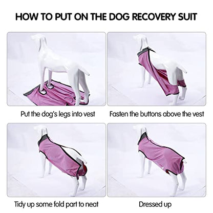 Dotoner Dog Recovery Suit Abdominal Wound Puppy Surgical Clothes Post-Operative Vest Pet After Surgery Wear Substitute E-Collar & Cone(M,Pink) - color: Pink, size: Medium (Pack of 1)