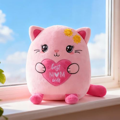 Best Mom Ever Gifts, 10-Inch Pink Cat Stuffed Animal Mom Birthday Gift from Daughter Son, Unique Present Ideas for Birthday Mother’s Day Christmas, Cute Plush Toy for Girl Boy New Moms - style: Mom Cat