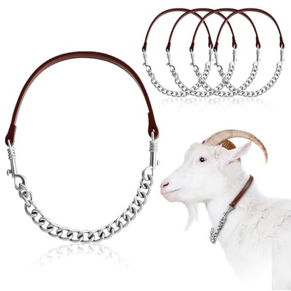 Misdary 4 Pcs Goat Show Collars Adjustable 14" Chain, 14'', Brown - color: Brown