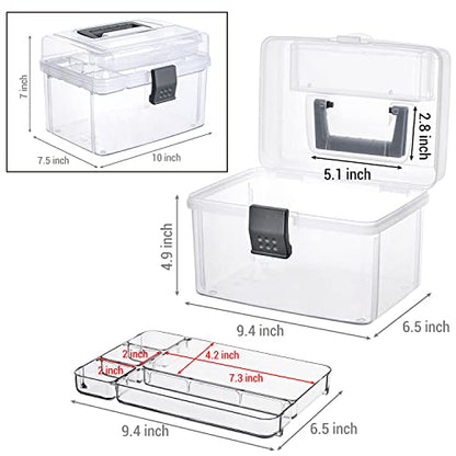 MyGift Clear First Aid Kit Box with Tray, Portable Medicine Storage - color: Gray