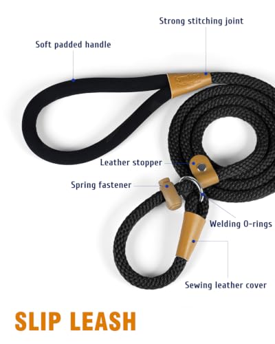 Dog Leash Slip Lead Braided Rope Pet Training Loop Leashes 5ft 6ft 8ft - color: Black