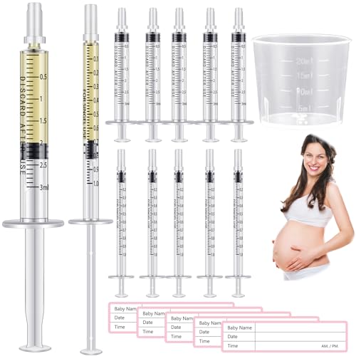 Trelaco Colostrum Collector Kit Include Sterile Sealed Breast Milk Syringes with Caps No Needle Colostrum Syringes Stickers 1 Measuring Cup Harvesting Collection for Breastmilk(50 Sets,3 Ml,1 ml) | Sterile Sealed with Caps and Cup, Baby Name Labels, Needl