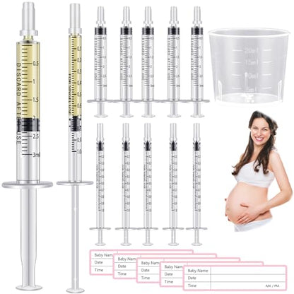 Trelaco Colostrum Collector Kit Include Sterile Sealed Breast Milk Syringes with Caps No Needle Colostrum Syringes Stickers 1 Measuring Cup Harvesting Collection for Breastmilk(50 Sets,3 Ml,1 ml) | Sterile Sealed with Caps and Cup, Baby Name Labels, Needl