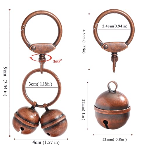 4 Extra-Loud Copper Dog Bells for Medium-Large Dog Collars - color: Bronze+Copper, size: Large