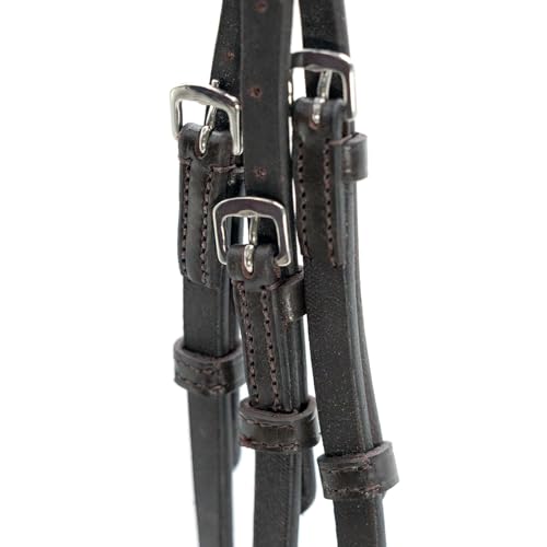 Jeffers Uniquely English Leather Horse Bridle with Reins, Padded Crown, Adjustable Noseband, English Bridle Tack for Hunter, Jumping, Dressage, Riding - size: Cob