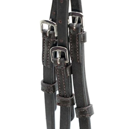 Jeffers Uniquely English Leather Horse Bridle with Reins, Padded Crown, Adjustable Noseband, English Bridle Tack for Hunter, Jumping, Dressage, Riding - size: Oversize