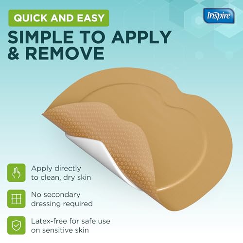 Inspire Sacral Silicone Foam Dressing Large Waterproof Bandages for Wounds, Burns & Bed Sores Safe for Sensitive Skin, Adhesive Pad Sacrum Dressings for Post-Surgery Wound Care (7 x 7 in) (5 Pack) - size: 5 Pack