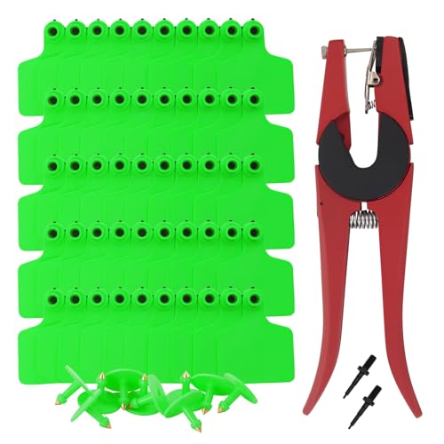 100 PCS Blank Cattle Ear Tags with Pliers TPU Flexible Livestock Identification Tags for Cow Sheep Goat Pig, Farm Animal Management Supply Kit (Green, Standard Size-3 * 2.4") - color: Green, size: Standard size-3*2.4"